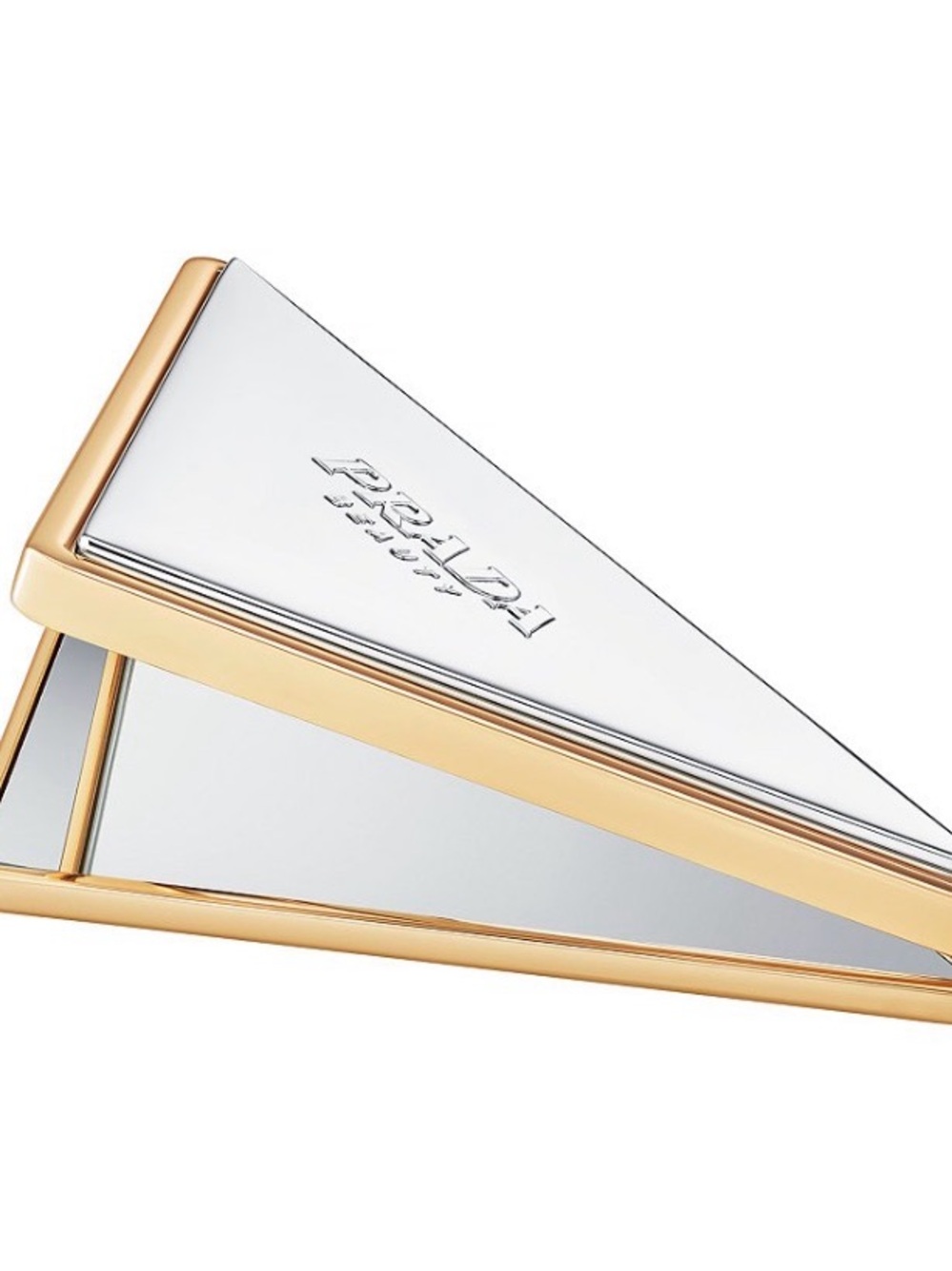 Prada Two-Tone Gold and Silver Triangle Logo Mirror